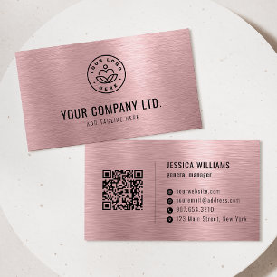 Pink Faux Brushed Metal Professional QR Code Business Card