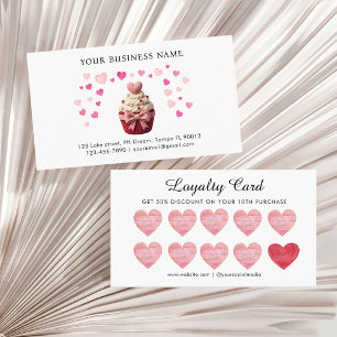 Pink Faux Crochet Heart Cupcake Bakery Loyalty Card