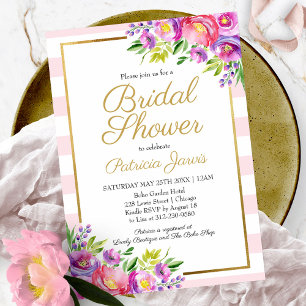 Pink & Faux Foil Gold Floral Bridal Shower Invitation