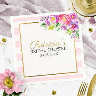 Pink & Faux Foil Gold Floral Bridal Shower Napkin