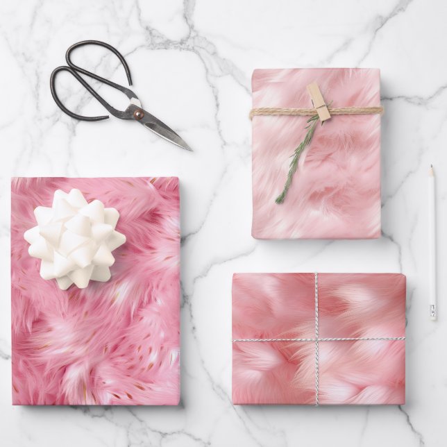 Pink Faux Fur Wrapping Paper Sheet (Front)