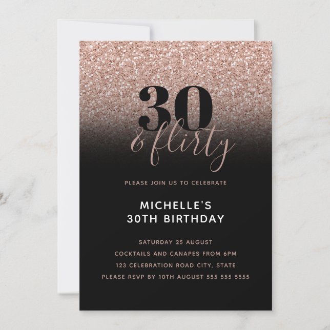 Pink Faux Glitter 30 & Flirty 30th Birthday Invitation (Front)