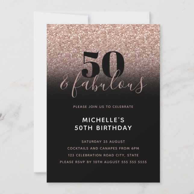 Pink Faux Glitter 50 & Fabulous 50th Birthday  Invitation (Front)