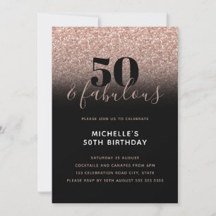 Pink Faux Glitter 50 & Fabulous 50th Birthday  Invitation