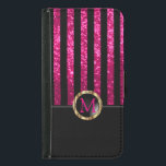Pink Faux Glitter & Black Stripe Pattern Samsung Galaxy S5 Wallet Case<br><div class="desc">Wallet Cases. Featured in a Pink Faux Glitter & Black Stripe Pattern with DIY Monogram. (This is a print not real glitter.)⭐This Product is 100% Customisable. Graphics and / or text can be deleted, moved, resized, changed around, rotated, etc... 99% of my designs in my store are done in layers....</div>