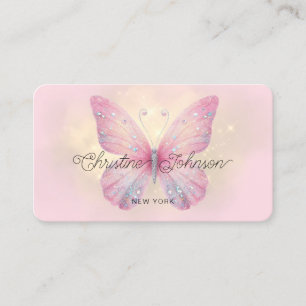 pink faux glitter butterfly logo business card