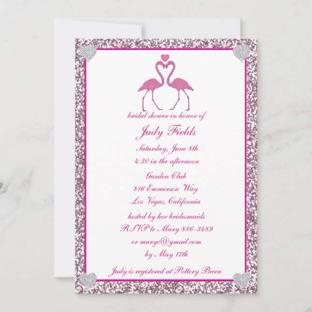 Pink Faux Glitter Flamingo Bridal Shower Invite (Front)