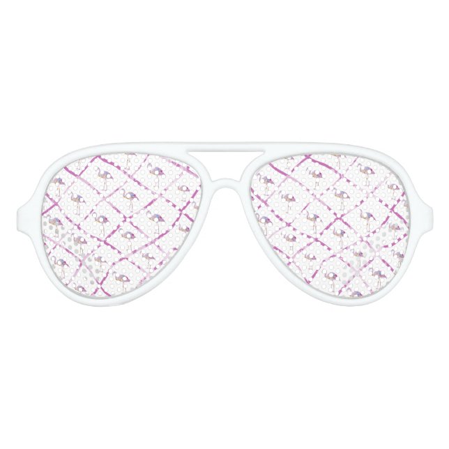 Pink faux glitter flamingos watercolor stripes aviator sunglasses (Front)