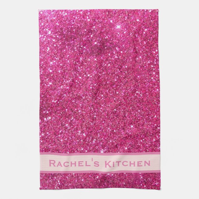 Pink Faux Glitter Girly Chic Kitchen Towels Towel (Vertical)