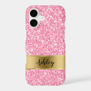 Pink Faux Glitter & Gold Stripe