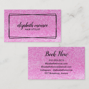 Pink Faux Glitter Hairstylist Makeup Salon Script Business Card