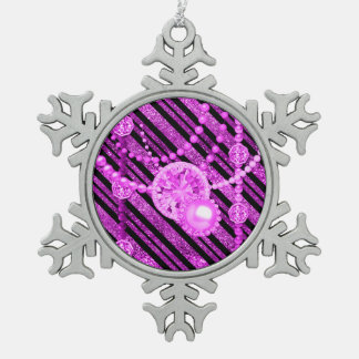 Pink Faux Glitter & Jewels Pewter Snowflake Snowflake Pewter Christmas Ornament