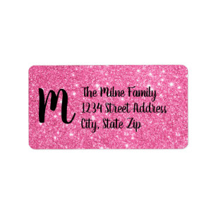 Pink Faux Glitter Monogram Address Labels