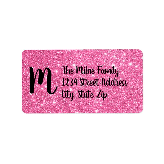Pink Faux Glitter Monogram Address Labels (Front)
