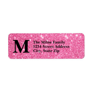 Pink Faux Glitter Monogram Address Labels