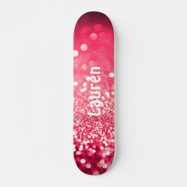Pink Faux Glitter Personalised Girls Skateboard (Front)