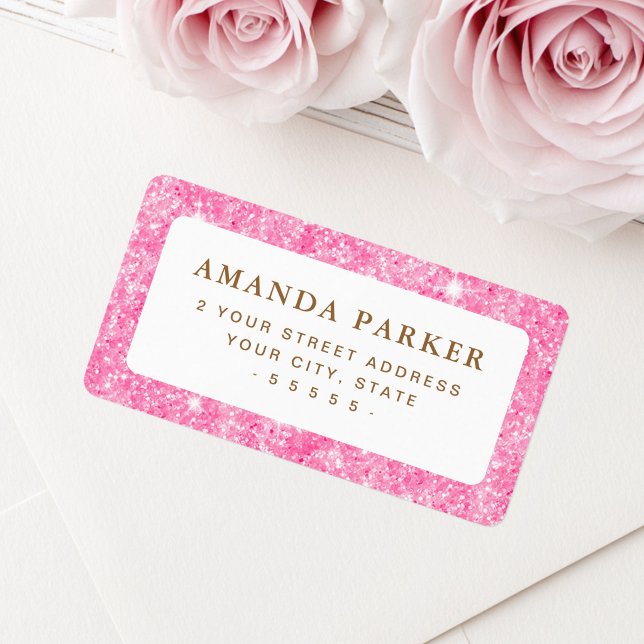 Pink faux glitter return address label (Pink faux glitter return address label)