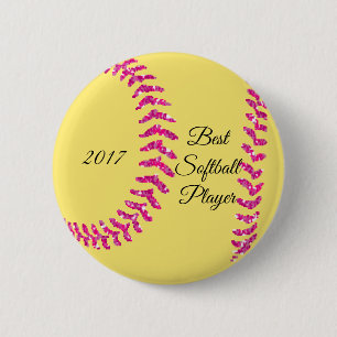 Pink Faux Glitter Softball Stitches 6 Cm Round Badge