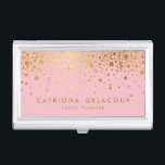 Pink Faux Gold Foil Confetti Business Card Holder<br><div class="desc">Modern and elegant business card holder featuring faux gold foil confetti. Please note that this is faux foil,  there will be no actual gold foil in the final item. Matching items are available.</div>