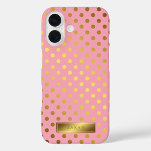 Pink Faux Gold Foil Polka Dots Pattern iPhone 16 Case