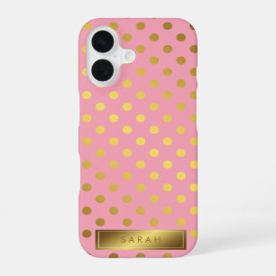 Pink Faux Gold Foil Polka Dots Pattern iPhone 16 Case