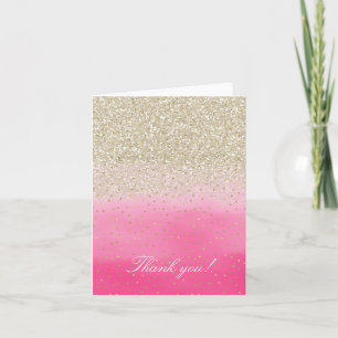 Pink Faux Gold Glitter Confetti Thank you Card