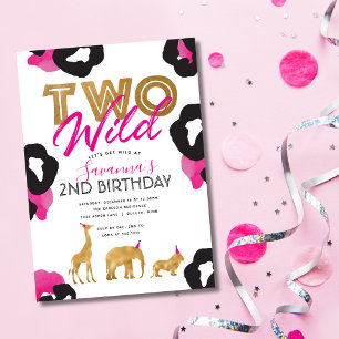Pink Faux Gold Safari Two Wild Birthday Invitation