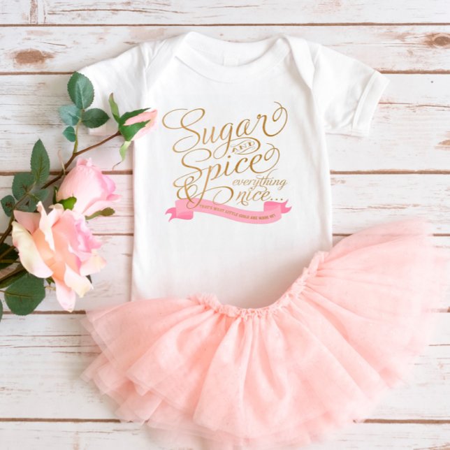 Pink Faux Gold Script Sugar & Spice Baby Bodysuit (Creator Uploaded)