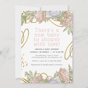 Pink Faux Gold Watercolor Floral Girl Baby Shower Invitation