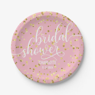 Pink Faux Gold White BRIDAL SHOWER Paper Plate