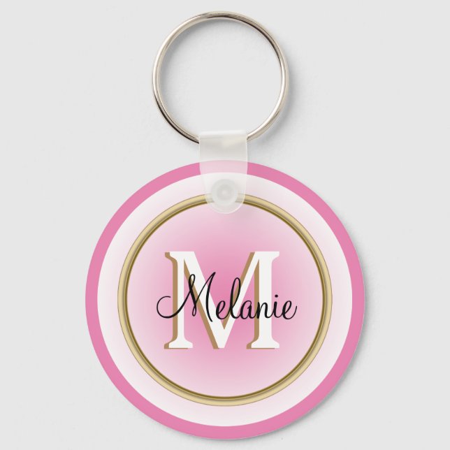 Pink Faux Gold Your Name and Initial Key Ring (Front)