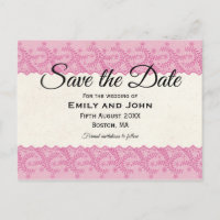 Pink Faux Lace/Cream Parchment Save The Date