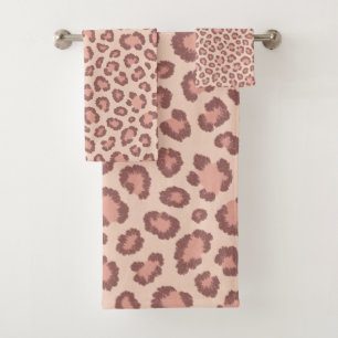 Pink Faux Leopard Skin Pattern Print Bath Towel Set