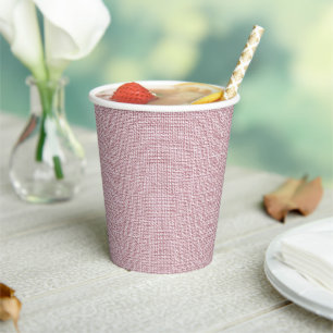 Pink Faux Linen Fabric Elegant  Paper Cups