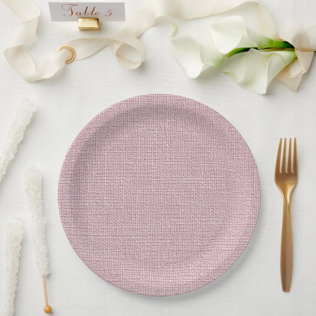 Pink Faux Linen Fabric Elegant  Paper Plate (Wedding)