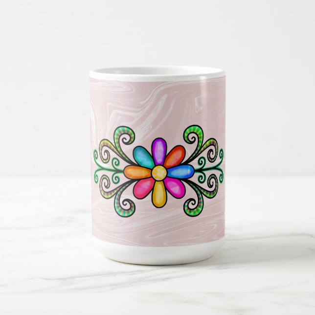 Pink Faux Marble & Doodles Coffee Mug (Center)