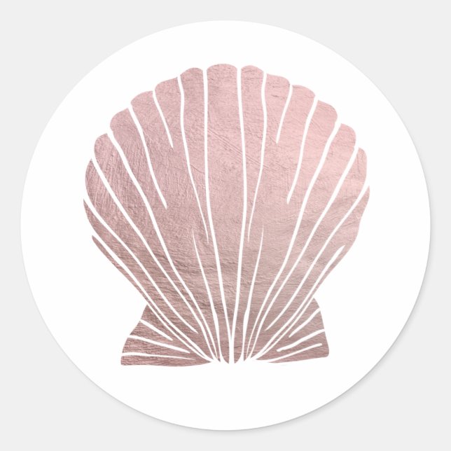 Pink Faux Metallic Elegant Seashell Beach Classic  Classic Round Sticker (Front)