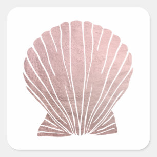 Pink Faux Metallic Elegant Seashell Beach Wedding Square Sticker