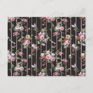 Pink faux rose gold stripes vintage roses floral postcard
