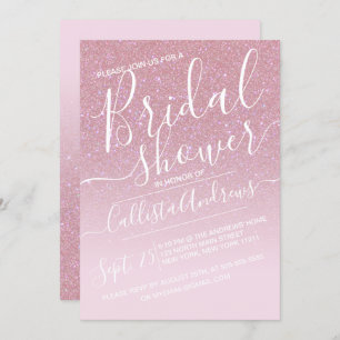 Pink Faux Sparkly Glitter Ombre Bridal Shower Invitation
