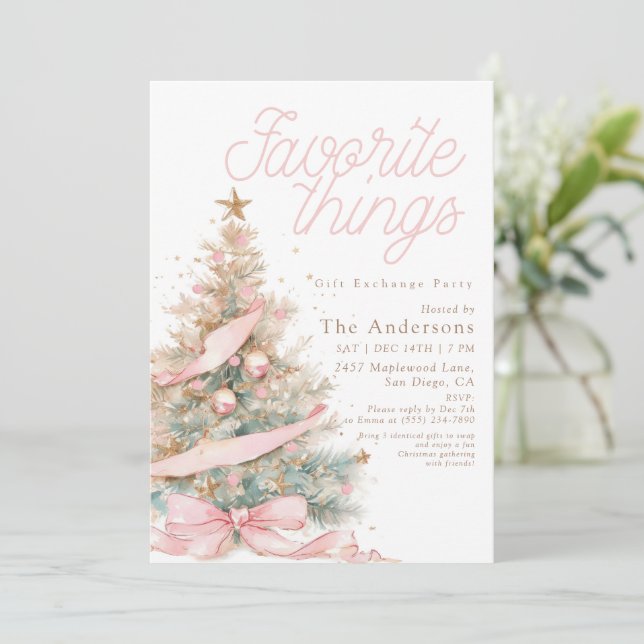 Pink Favorite Things Gift Exchange Christmas Invitation (Standing Front)