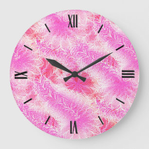 Pink feather boa large clock