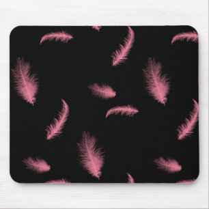 Pink Feathers On Black Mouse Pad