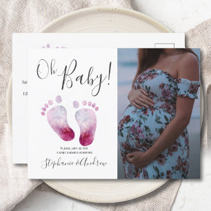 Pink Feet Baby Shower Photo Invitation Postcard