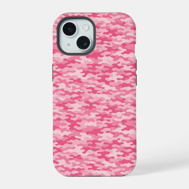Pink Feminine Camo Pattern iPhone 15 Case (Back)