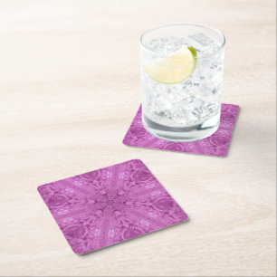 Pink Feminine Lace Kaleidoscope Snowflake Square Paper Coaster
