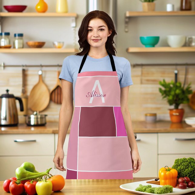  pink Feminine modern Monogram  Apron (Creator Uploaded)
