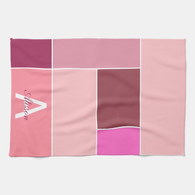 pink Feminine modern Monogram  Tea Towel (Horizontal)