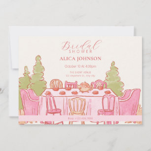 Pink feminine pastel tea party bridal shower invitation