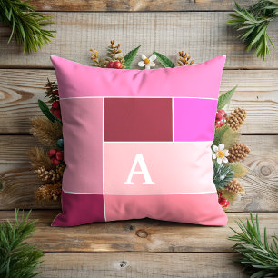 pink Feminine Stripes modern Monogram Cushion